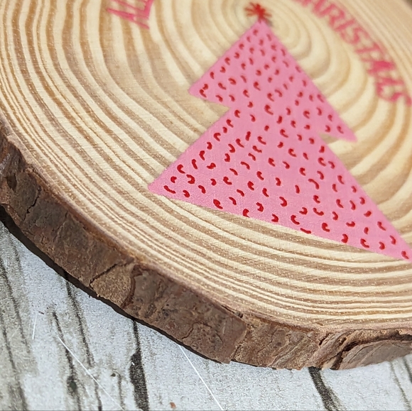 2 for $5 Item: Pink Christmas Tree Wood Slice Christmas Ornament New! - Picture 5 of 5
